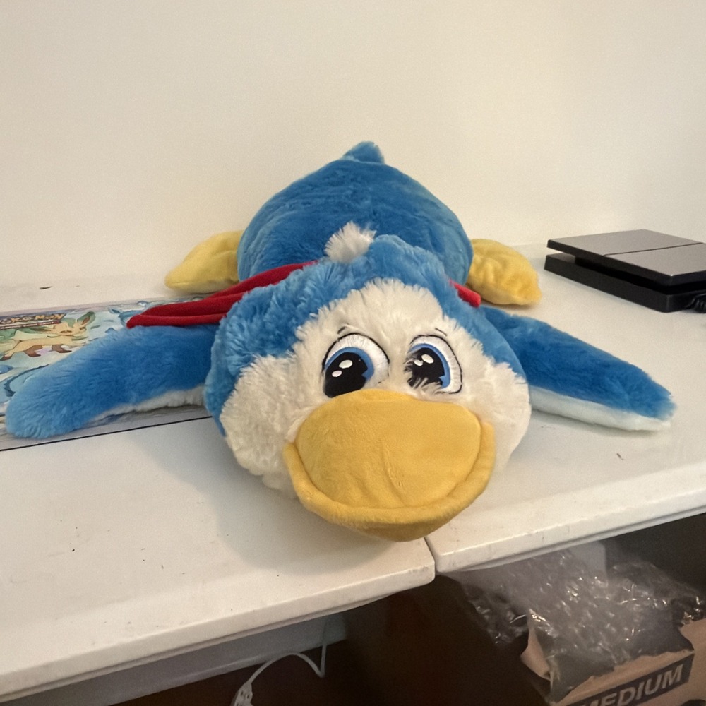 Dan Dee Blue Laying Duck Penguin Yellow Feet Beak Plush Stuffed Animal Toy 27”